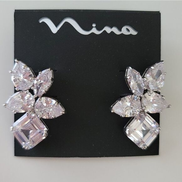 Earrings Cubic Zirconia Nina Silver Toned Earrings NWT #0331 - Picture 3 of 8